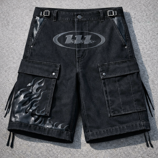 Concept Only, Not for Sale. AT FIRST SIGHT Black Long Denim Shorts
