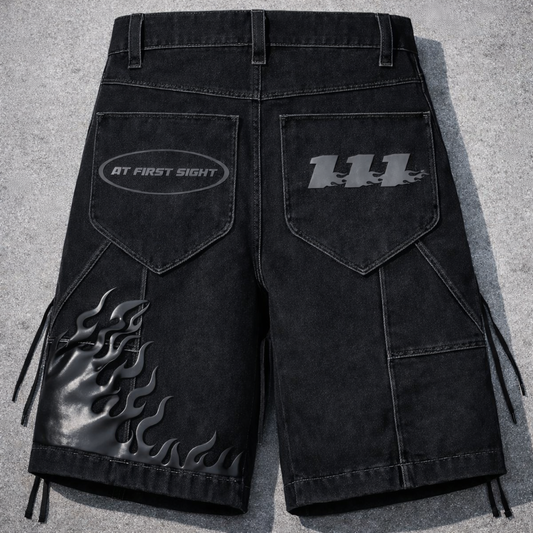 Concept Only, Not for Sale. AT FIRST SIGHT Black Long Denim Shorts