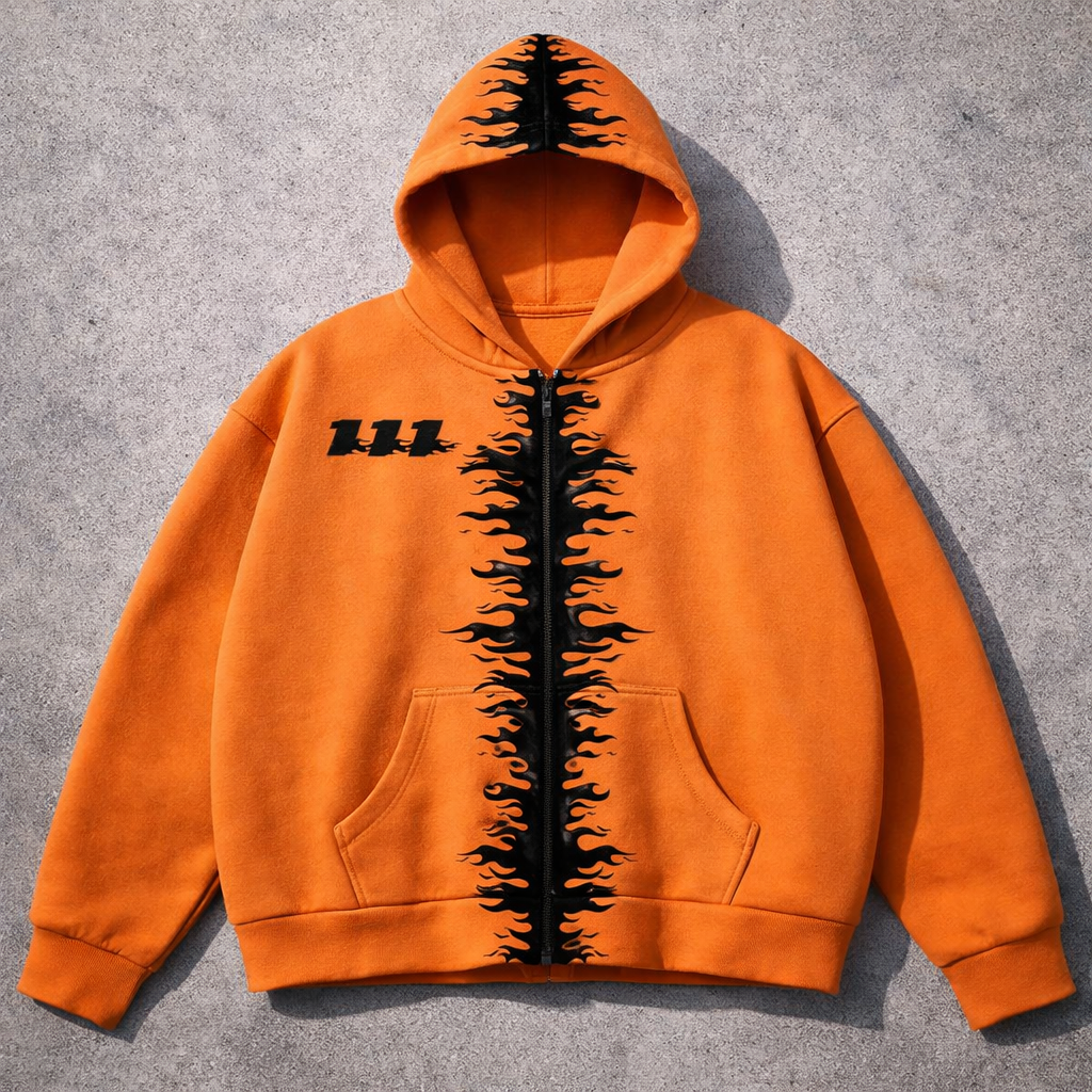 Concept Only, Not for Sale. AT FIRST SIGHT Orange Heavyweight Zip-Up Hoodie