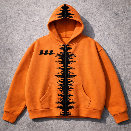 Concept Only, Not for Sale. AT FIRST SIGHT Orange Heavyweight Zip-Up Hoodie