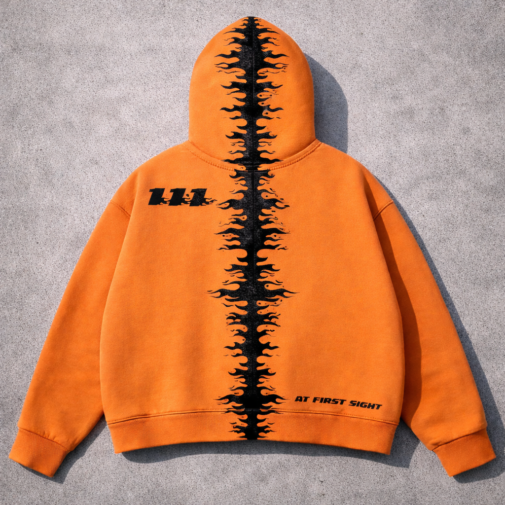 Concept Only, Not for Sale. AT FIRST SIGHT Orange Heavyweight Zip-Up Hoodie