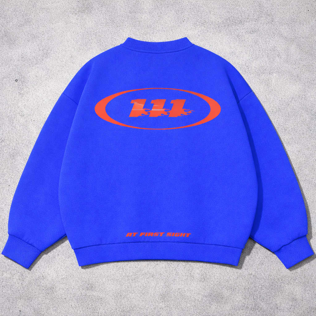 Concept Only, Not for Sale. AT FIRST SIGHT Blue Heavyweight Crewneck