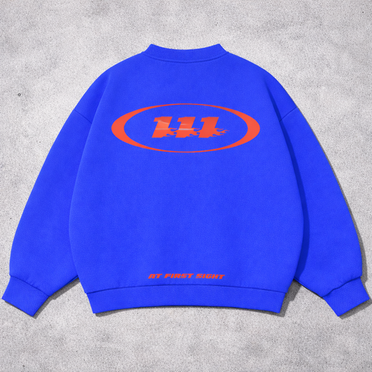 Concept Only, Not for Sale. AT FIRST SIGHT Blue Heavyweight Crewneck